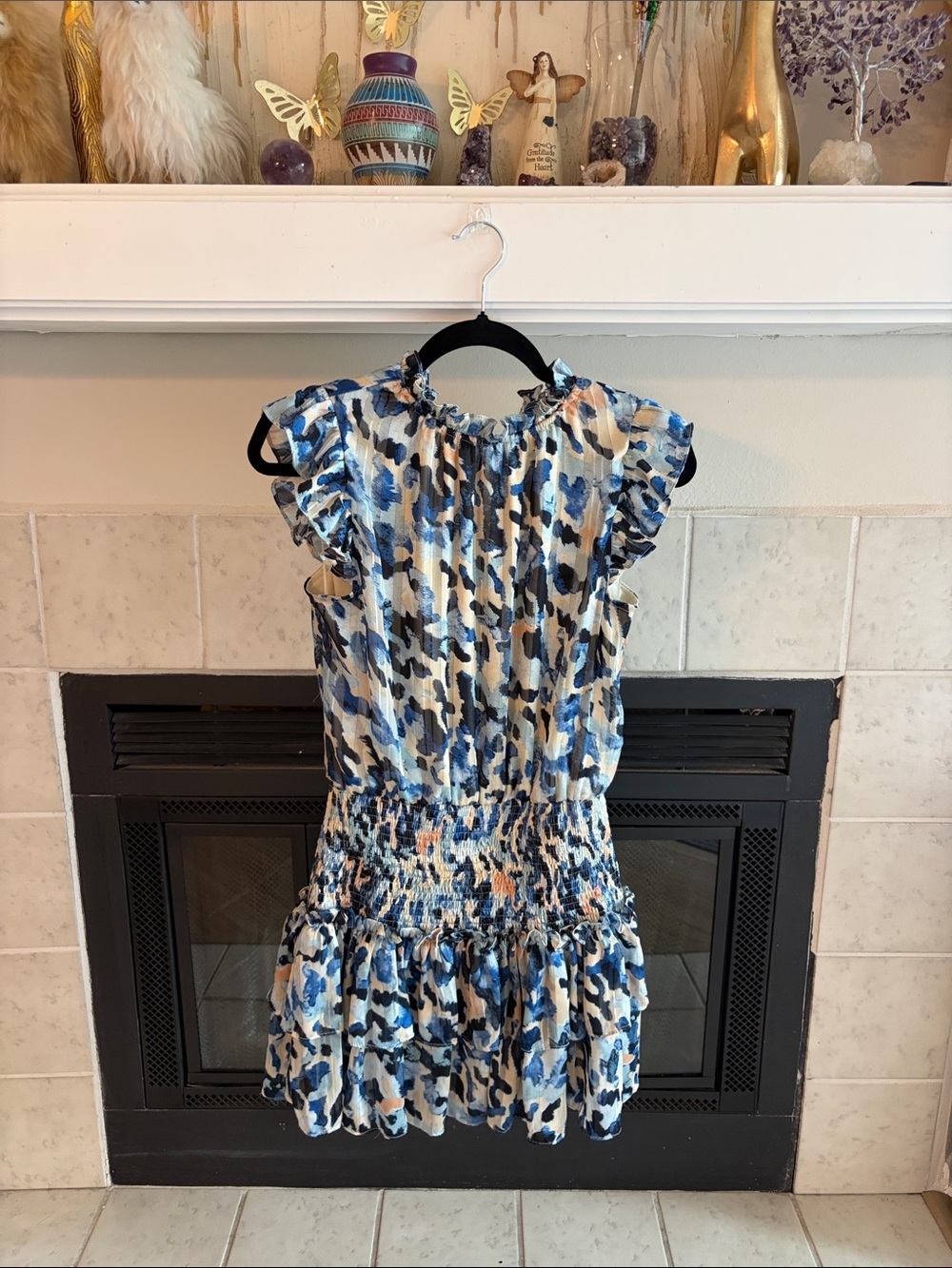 TCEC Blue, White & Tan Tiered Ruffle Mini Dress
